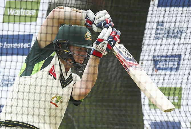 Australia's Chris Rogers bats during a nets session