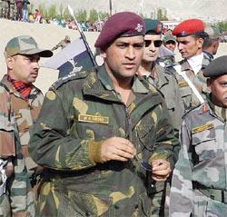 A file image of Mahendra Singh Dhoni's visit to the border