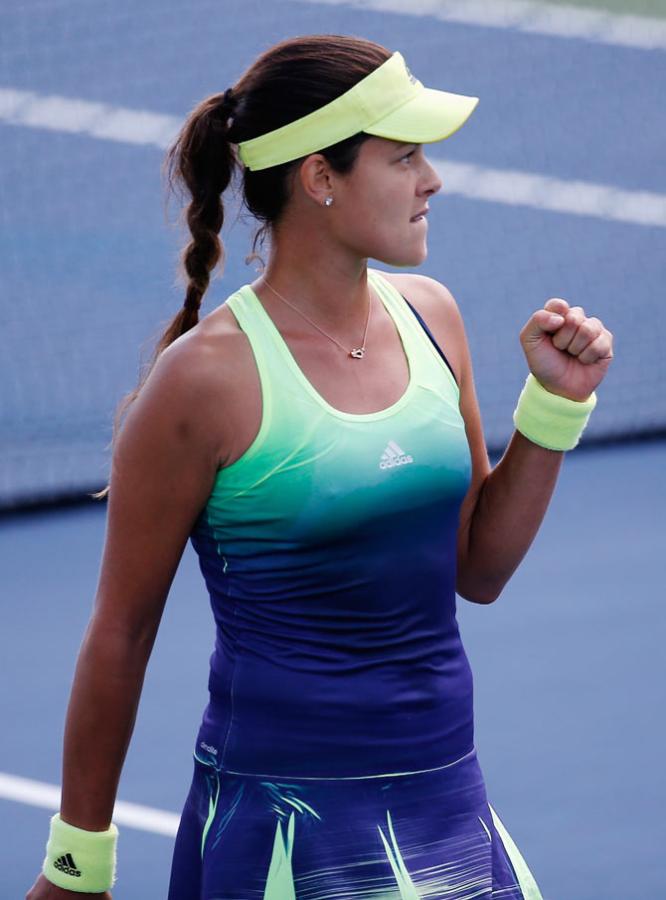 Serbia's Ana Ivanovic reacts to a shot against USA's Sloane Stephens