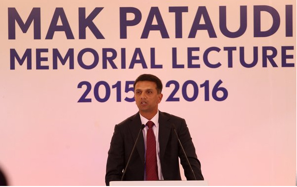 Rahul Dravid delivering Pataudi Memorial Lecture in New Delhi 