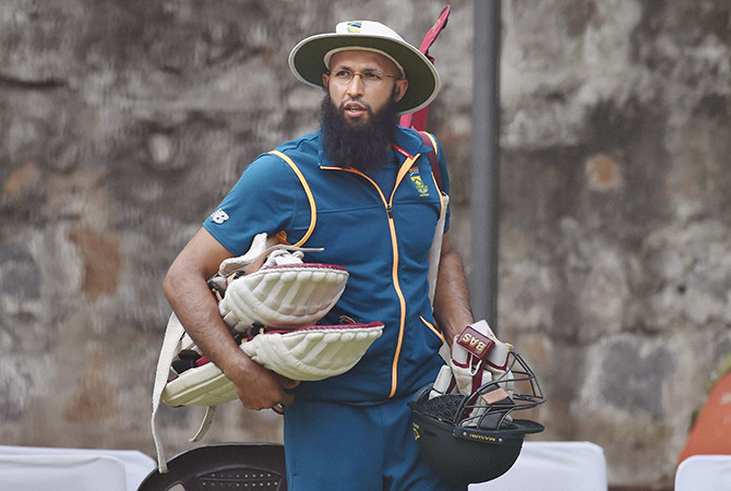 South African captain Hashim Amla during a practice session in New Delhi  