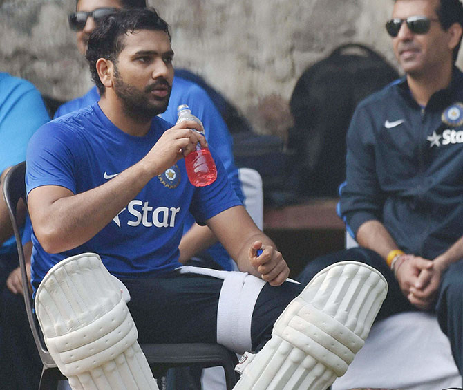 India's Rohit Sharma during a practice session in New Delhi 
