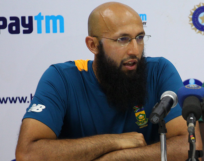 Hashim Amla of South Africa addresses a press conference 