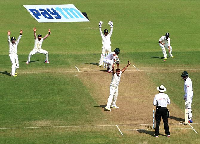 India's Amit Mishra appeals during the third Test against South Africa in Nagpur