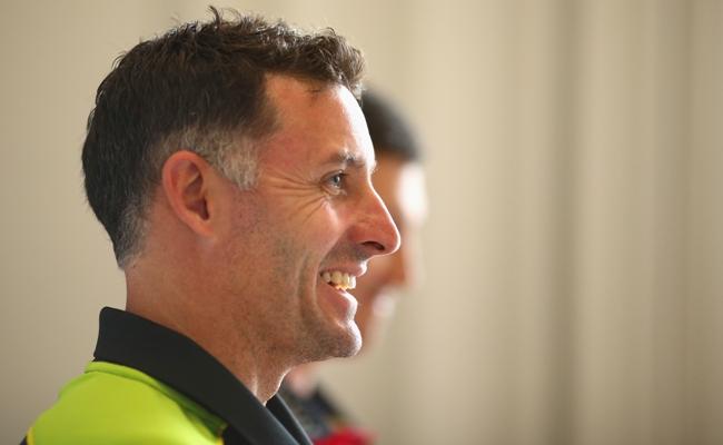 Mike Hussey speaks to the media during the Big Bash League 