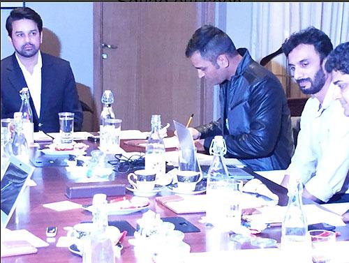 BCCI secretary Anurag Thakur, India ODI captain and selector Vinod Rathod at the Selection Comittee Meeting in New Delhi on Saturday