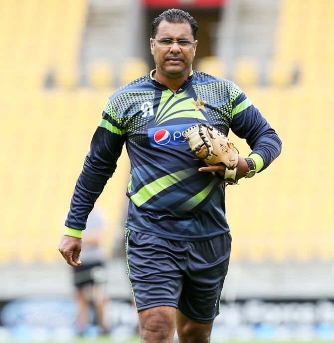 Pakistan coach Waqar Younis during a team training session
