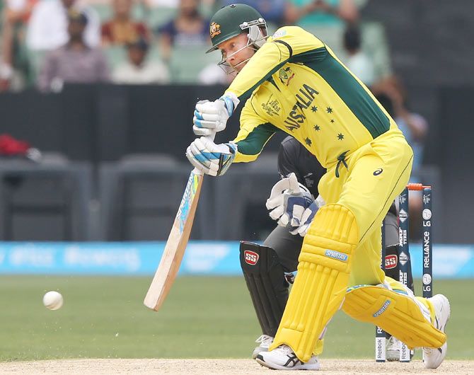 Michael Clarke of Australia bats during the Cricket World Cup warm up match against United Arab Emirates at Melbourne Cricket Ground on Wednesday