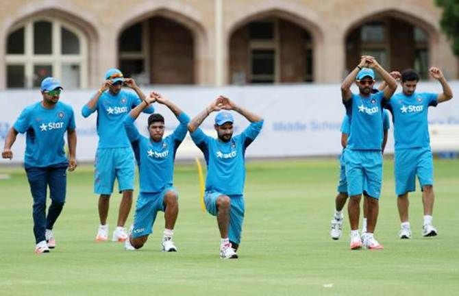 The Indian cricket team trains at St Peter's College ground in Adelaide