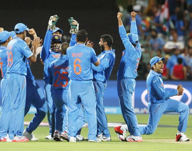 Members of India's cricket team celebrate