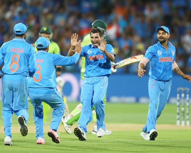 India's Mohammed Shami celebrates