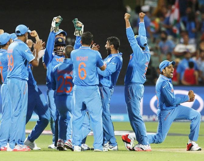 Members of India's cricket team celebrate 