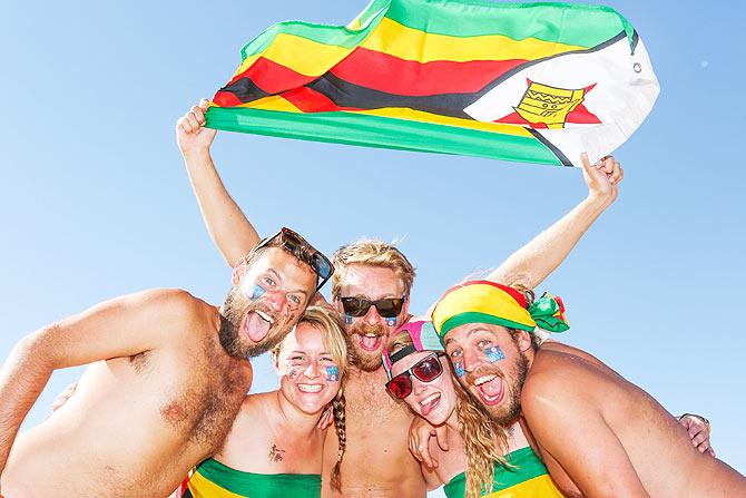 Zimbabwe fans show their support during the 2015 ICC Cricket World Cup match between Zimbabwe and the United Arab Emirates at Saxton Field on in Nelson, New Zealand, on February 19