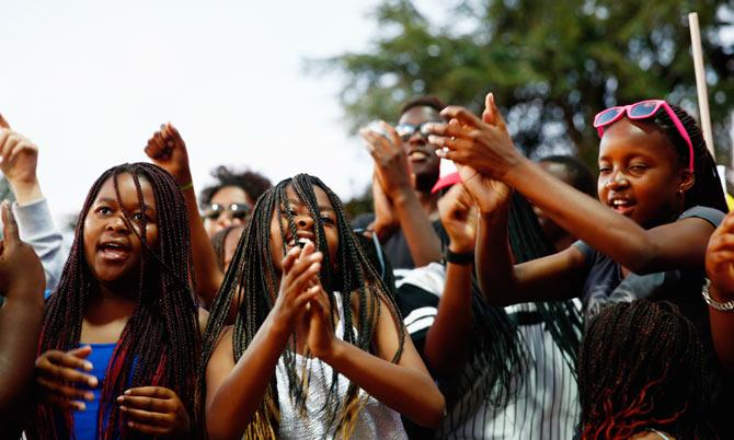 Zimbabwe supporters during the 2015 ICC Cricket World Cup match between South Africa and Zimbabwe at Seddon Park