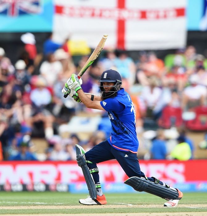 Moeen Ali of England plays a shot