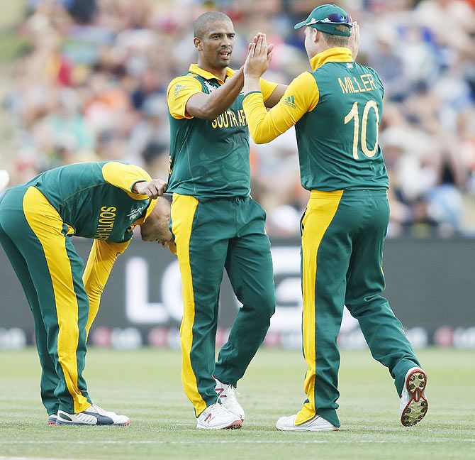 South Africa's Vernon Philander celebrates a wicket