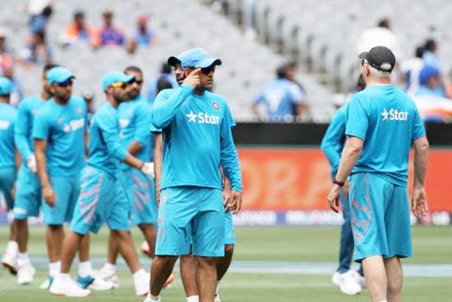 India captain Mahendra Singh Dhoni and coach Duncan Fletcher during a training session