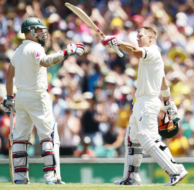 David Warner of Australia celebrates