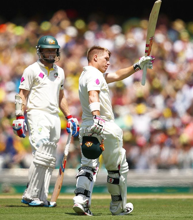 David Warner of Australia celebrates