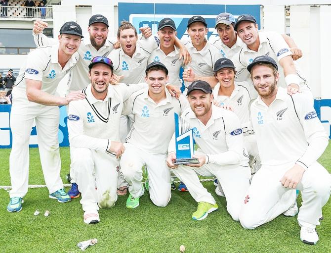 New Zealand celebrate their ANZ Test Series win