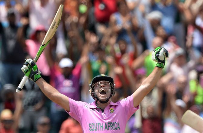 AB de Villiers celebrates on smashing the fastest ever One-day century off just 31 balls