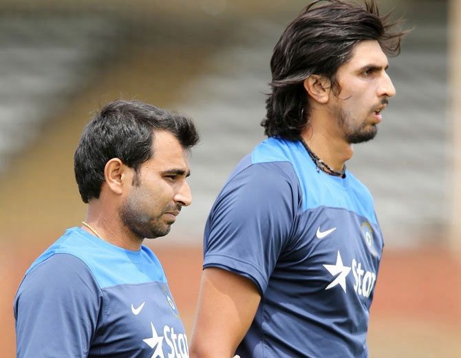 India's Mohammad Shami and Ishant Sharma during a nets session