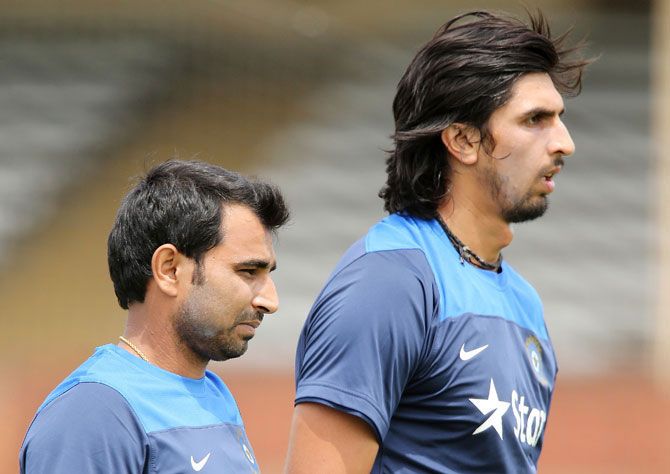 India's Mohammad Shami and Ishant Sharma during a nets session