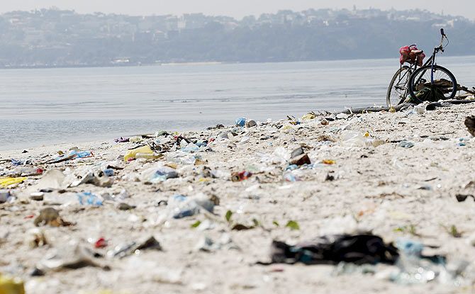 Rubbish is pictured at Fundao beach, on the banks of the Guanabara Bay, in Rio de Janeiro, Brazil