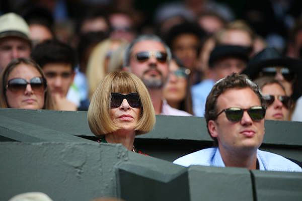 Anna Wintour, editor of Vogue magazine watches the match between Roger Federer and Sam Querrey