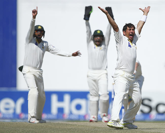 Pakistan's Yasir Shah appeals for a wicket