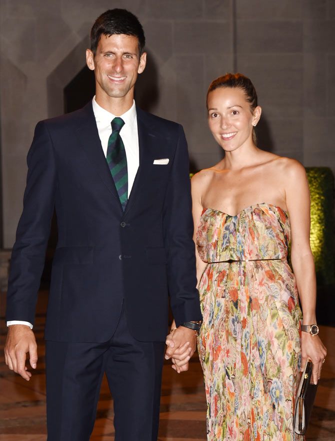 Novak Djokovic and wife Jelena Ristic-Djokovic attend the Wimbledon Champions Dinner at The Guildhall