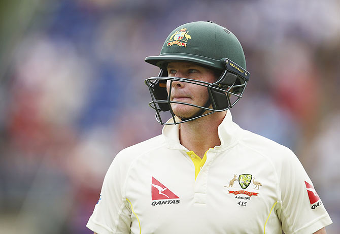 Australia batsman Steve Smith walks back to the pavillion after being dismissed by England's Stuart Broad on Day 4 of the 1st Ashes Test match at SWALEC Stadium in Cardiff on Saturday