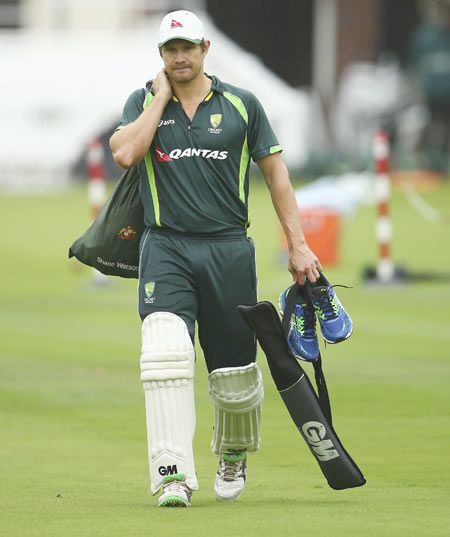 Australia's Shane Watson during a nets session on Tuesday ahead of the 2nd Ashes Test match between England and Australia at Lord's Cricket Ground