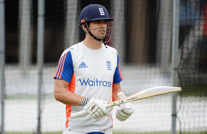 England captain Alastair Cook waits to bat during a nets session at Lord's Cricket Ground in London on Wednesday