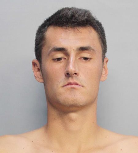 Australian tennis player Bernard Tomic, 22, is pictured in this handout released by Miami Beach Police Department