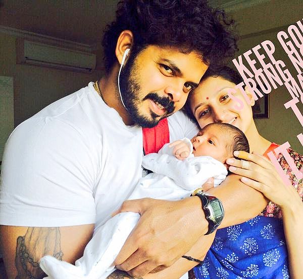 Inda cricketer Sreesanth with his new born baby and wife