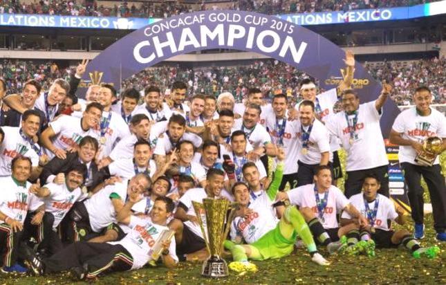 Mexico players celebrate after winning the CONCACAF Gold Cup final against Jamaica at Lincoln Financial Field in Philadelphia on Sunday