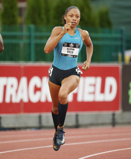 Allyson Felix competes in the Womens 400 Meter during day two of the 2015 USA Outdoor Track & Field Championships