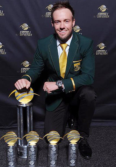 AB de Villiers displays his awards