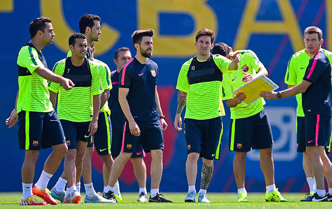 FC Barcelona players are seen ahead of their UEFA Champions League final against Juventus