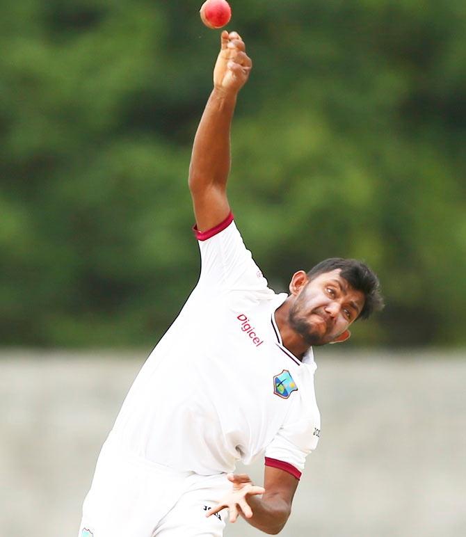 Devendra Bishoo of West Indies bowls