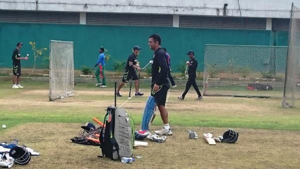 MS Dhoni during a training session at the Mirpur stadium on Tuesday