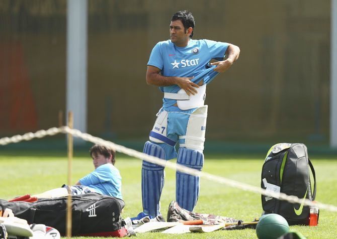 India's One-day captain Mahendra Singh Dhoni at a team training session