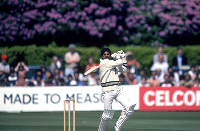 Kapil Dev during his record innings of 175 not out off 138 balls against Zimbabwe, at Tunbridge Wells