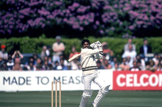 Kapil Dev during his record innings of 175 not out off 138 balls against Zimbabwe, at Tunbridge Wells