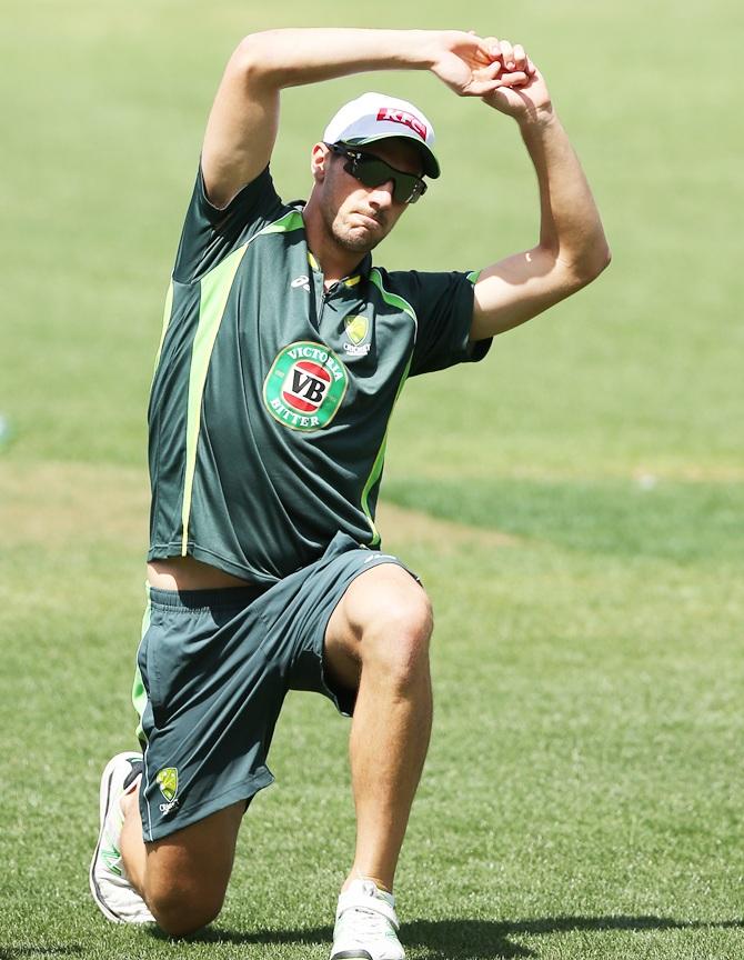 Patrick Cummins of Australia warms up