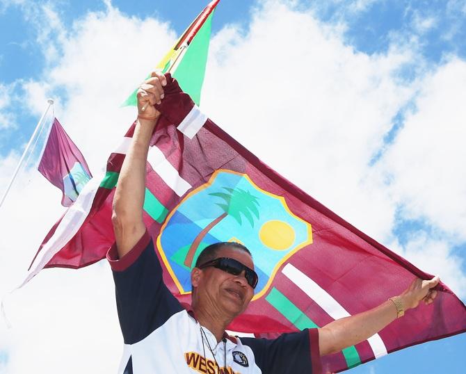 A West Indies fan shows his support