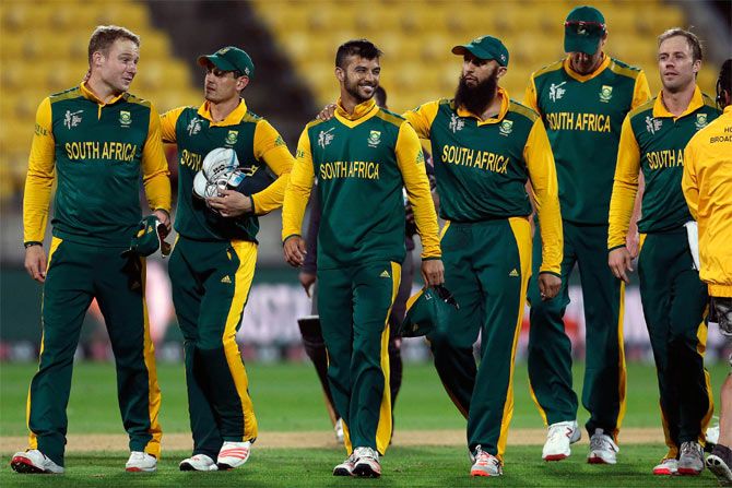 South Africa's players leave the field 