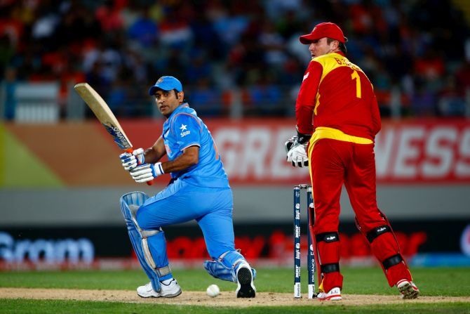 M S Dhoni in action. Photograph: Phil Waters/Getty Images