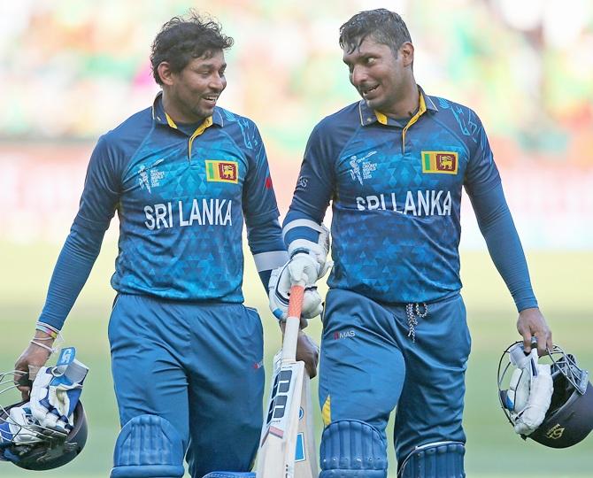 Tillakaratne Dilshan and Kumar Sangakkara of Sri Lanka